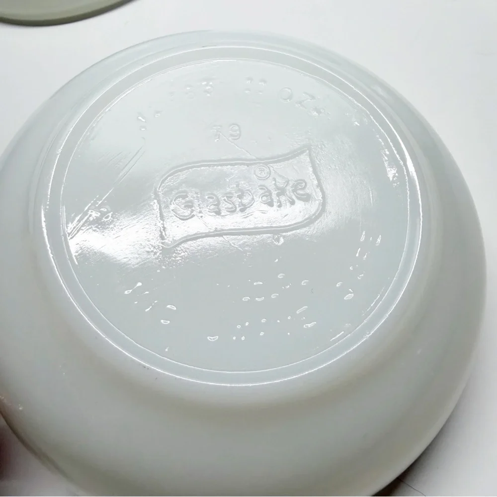 Vintage Glasbake Milk Glass 5” Bowls with Handle Set of 3
